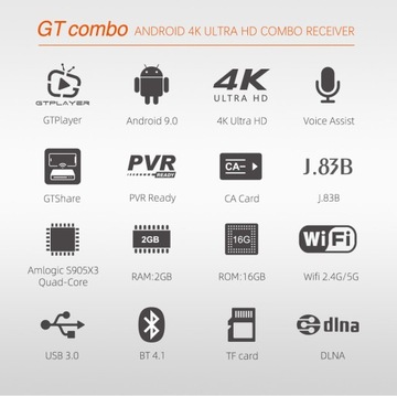 ТВ-тюнер BOX DVB-S2X/T2/C CA GTcombo 8K 3D ANDROID WIFI YOUTUBE IPTV+ПУЛЬТ ДИСТАНЦИОННОГО УПРАВЛЕНИЯ