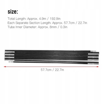 2SZT PAŁĄKI PAŁĄK DO NAMIOTU FI 8MM 58CM 9SEKCJI