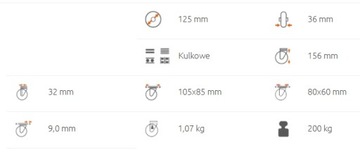 Колесо 125 мм, серое РЕЗИНОВОЕ, шариковое колесо STRONG 200 KG