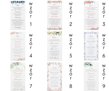 MENU weselne z Personalizacją 4 szt. WZORY