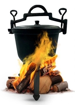 ЧУГУННЫЙ КАУДЕЛЬ, Венгерский охотничий котелок, жареное мясо, 8л, для камина ГРИЛЬ
