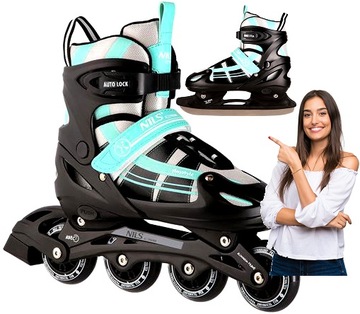 КОМФОРТНЫЕ ЖЕНСКИЕ КОНЬКИ 2В1 РЕЗИНОВЫЕ КОЛЕСА 35-38 ABEC7