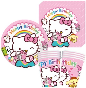 HELLO KITTY набор КРУЖКИ + ТАРЕЛКИ + САЛФЕТКИ розовый котенок 40 шт день рождения