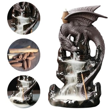 Kominek Zapachowy Ceramiczny Backflow Smok 19 cm + Kadzidełka 12 szt