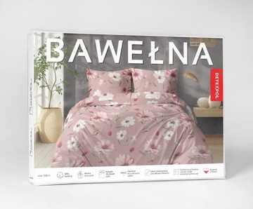 Komplet pościeli 160x200 bawełna JAKOŚĆ kwiaty na różowym tle