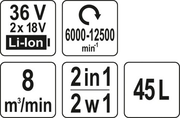 ВОЗДУХОДУВКА + ВАКУУМ ДЛЯ ЛИСТ YT-85175 + АККУМУЛЯТОРНАЯ БАТАРЕЯ 2x4 Ач