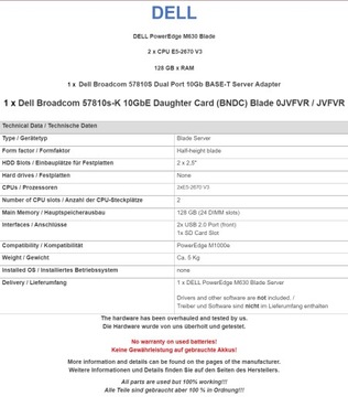 DELL PowerEdge M630 Blade 2xE5-2670 V3, 128 ГБ ОЗУ.