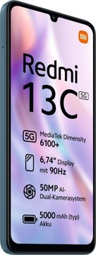 Xiaomi Redmi 13C 5G (Сумеречный синий) DS 6,74 дюйма IPS ЖК-дисплей 720x1600/2,2 ГГц и 2,0 ГГц
