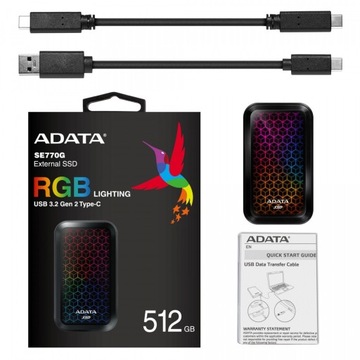 Внешний твердотельный накопитель Adata SE770 512 ГБ RGB USB3.2-A/C