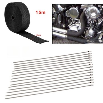 1,5 MM * 50 MM * 15 M ROLKA OWIJANIA CIEPŁA SPALIN DO OSŁONY CIEPLNEJ Z WŁÓKNA SZKLANEGO MOTOCYKLA