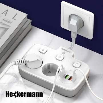 УДЛИНИТЕЛЬ ПИТАНИЯ 2500 Вт С QC3.0 4x USB