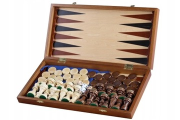 Zestaw drewniany - SZACHY + WARCABY + BACKGAMMON
