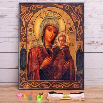 ВЫШИВКА КРЕСТОМ ИКОНА БОЖЬЕЙ МАТЕРИ, ВЫШИВКА КРЕСТОМ, ДРЮ 30х40