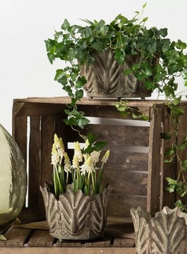 DONICZKA OSŁONKA na bonsai palmy metalowa szara dekoracja loft donica 2 szt