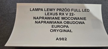 фото thumb №10, Лампа левый перед полный led lexus rx v 22- европа оригинал
