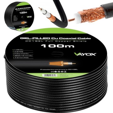 KABEL KONCENTRYCZNY ŻEL PRZEWÓD CZARNY MIEDŹ 100m