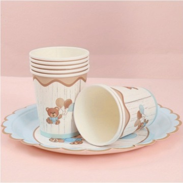 КРУЖКИ И ТАРЕЛКИ 30 ЭЛЕМЕНТОВ BOHO BEARS BLUE BEIGE BABY SHOWER