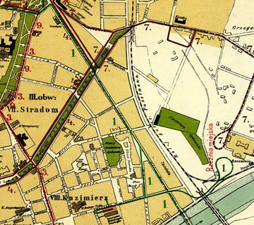 Stary plan Miasta Krakowa tramwaje 1917r. 50x40cm