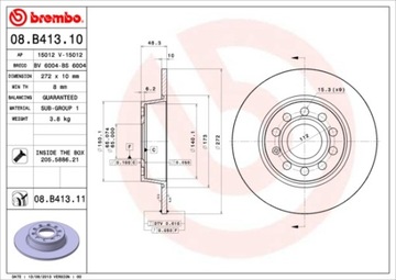 Задний диск BREMBO GOLF ALTRACK, GOLF VII 272 мм
