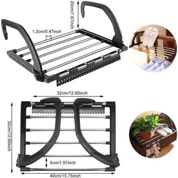 ЧЕРНАЯ СУШИЛКА ДЛЯ ОДЕЖДЫ СКЛАДНЫЕ БАЛКОННЫЕ ПЕРИЛА 40*32*32 СМ