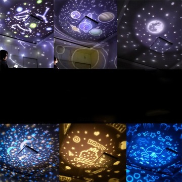 LAMPKA NOCNA PROJEKTOR GWIAZD NIEBA OBROTOWA 360° RZUTNIK DLA DZIECI LED