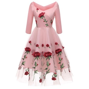 кружевное вечернее платье с вышитой розой, S-XXL