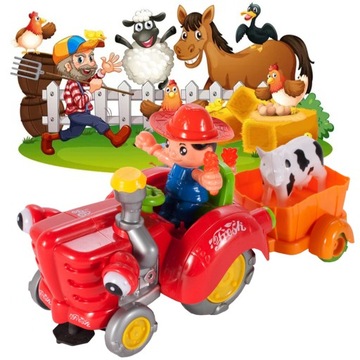 TRAKTOR INTERAKTYWNY jeździ z przyczepką WESOŁY FARMER MUZYCZNA ZABAWKA LED