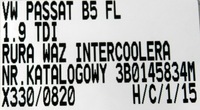 фото thumb №5, Труба wąż интеркулер vw passat b5 3b0145834m
