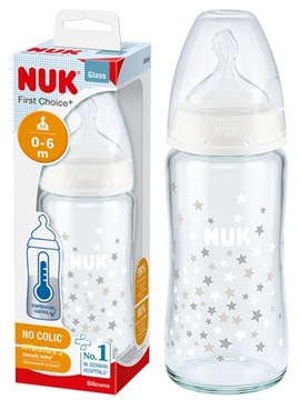 NUK FC+ стеклянная БУТЫЛКА 240мл соска силиконовая 0-6м