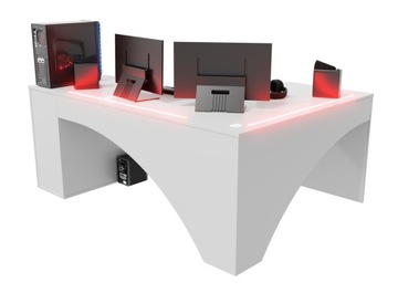 Угловой компьютерный стол Gamer, большой, белый, со светодиодной подсветкой