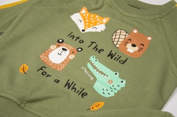 KOMPLET NIEMOWLĘCY BAWEŁNIANY DRES spodnie bluza ANIMALS 74