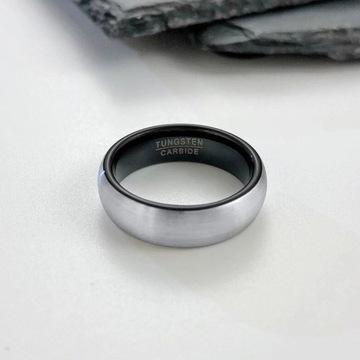 SREBRNO - CZARNA OBRĄCZKA MATOWA WOLFRAM 6MM r.22