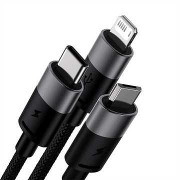 УНИВЕРСАЛЬНЫЙ КАБЕЛЬ BASEUS STRONG 3 в 1 USB-C MICRO USB LIGHTNING 3,5 А 120 СМ