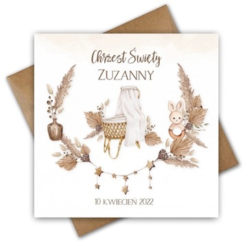 Zaproszenia na CHRZEST ROCZEK 2w1 CHRZCINY i URODZINY DLA DZIEWCZYNKI BOHO