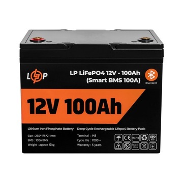 АККУМУЛЯТОР 12 В (12,8 В), 100 Ач, 1280 Втч SMART LP LIFEPO4 + BLUETOOTH ДЛЯ ИБП