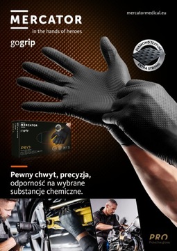 Rękawiczki MERCATOR GOGRIP NITRYLOWE BLACK CZARNE ochronne 50 szt. r.S