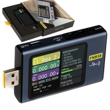 Многофункциональный USB-тестер с Bluetooth USB-C по напряжению и току FNIRSI FNB58