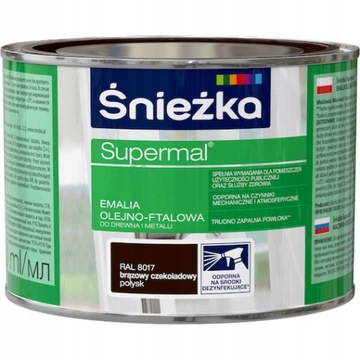 Śnieżka Supermal emalia olejno-ftalowa CZEKOLADOWY RAL8017 połysk 0,4L