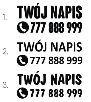 Naklejka na zamówienie NAZWA FIRMY + NUMER TELEFONU *WZORY *KOLORY *60cm