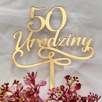 Топпер на день рождения на 50 лет, украшение на 50 лет, ЗОЛОТОЕ зеркало из плексигласа