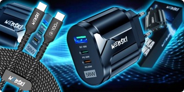 БЫСТРОЕ СЕТЕВОЕ ЗАРЯДНОЕ УСТРОЙСТВО ДЛЯ ТЕЛЕФОНА 3X USB USB-C 58 Вт PD QC КАБЕЛЬ USB C 1 М