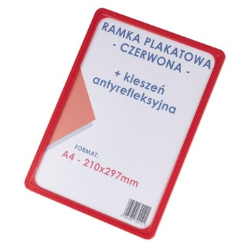 RAMKA NA ULOTKĘ PLAKAT CZERWONA + KIESZEŃ PLAKATOWA PRZECIWPYŁOWA - A4