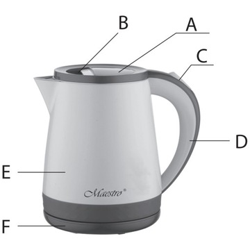 Czajnik MAESTRO MR-037 elektryczny ELEGANCKI mały 1,2l bezprzewodowy 1630W