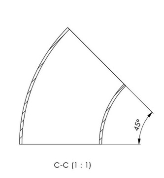 Жирное колено 45 ° FI 57x1,5 мм INOX / 0H18N9 / 1,4301