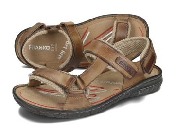 Мужские сандалии на липучке натуральная кожа Удобная 212/FRA Light Brown 44