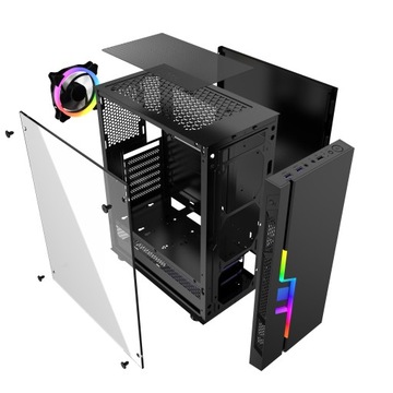 ЧЕРНЫЙ КОРПУС ДЛЯ ИГРОВОГО ПК, СТЕКЛО RGB, MIDI TOWER