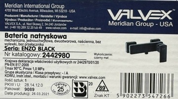 VALVEX ENZO POLSKA смеситель для душа для умывальника Дождевой душ ПОЛКА ЧЕРНЫЙ