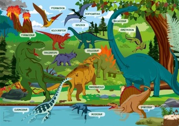 DWUSTRONNA PODKŁADKA na BIURKO kolorowa w DINOZAURY dla dzieci HENRY mata
