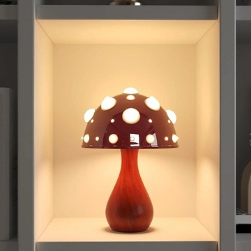 Lampa stołowa zmieniająca kolor grzybek unikalny design dekoracyjny z brązową podstawą