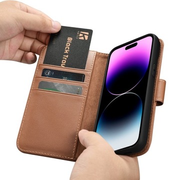 Кожаный чехол-кошелек iCarer 2-в-1 для iPhone 14 Pro Max с откидной крышкой